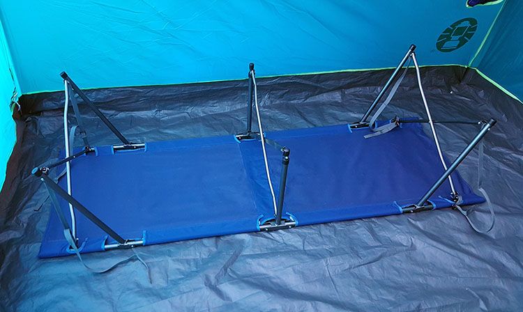 rei camp folding cot step three in set up