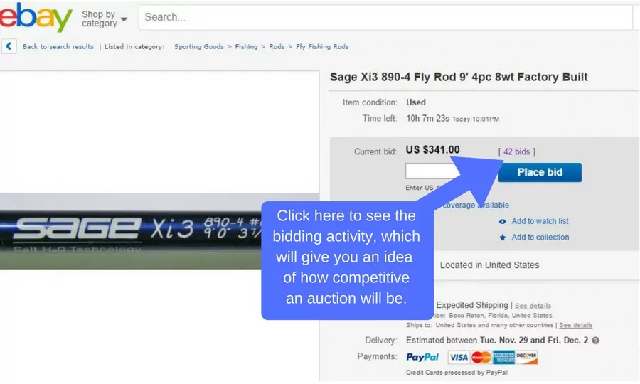 fly rods and reels on ebay bidding activity